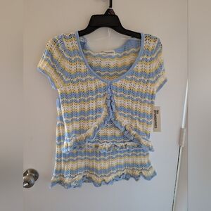 No Boundaries Blue and Yellow Knit Crop Top